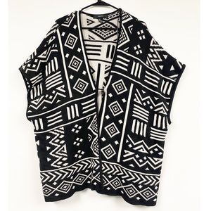Black and White Aztec Sweater Poncho